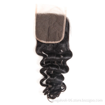 Loose Deep Curly 4X4 Lace Closure Factory Peruvian Hair Lace Closure Medium Brown Lace Closure